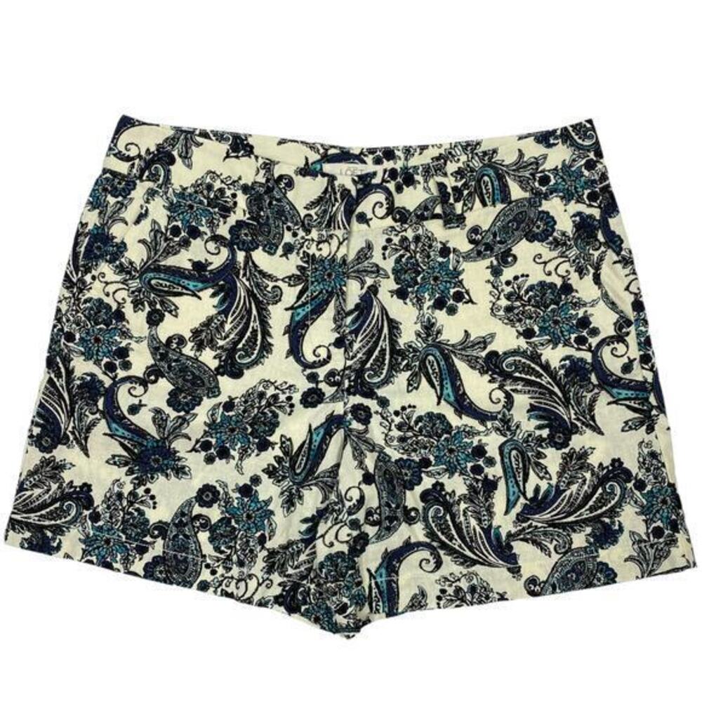 Paisley Linen Blend Preppy Shorts Sz 6 Summer Cream Blue Dressy Chino Boho